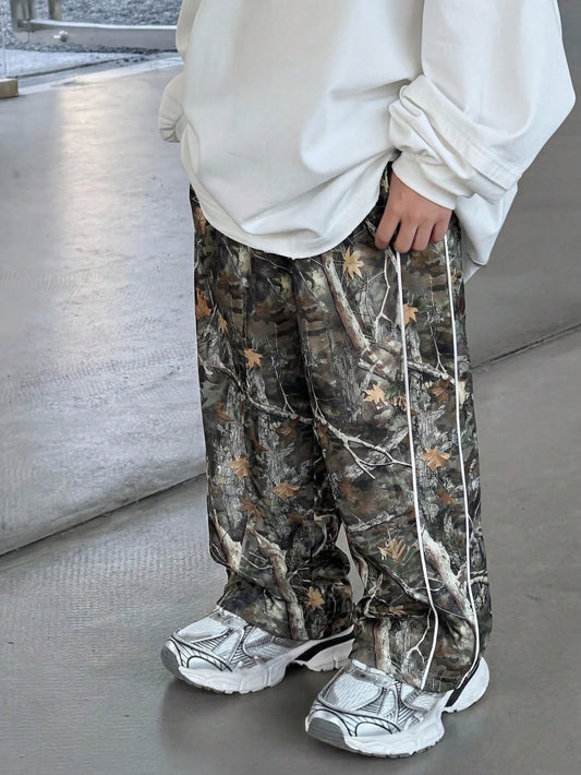 Baby Boy Summer Casual Street Camo Leaf Print Wide Leg Pants