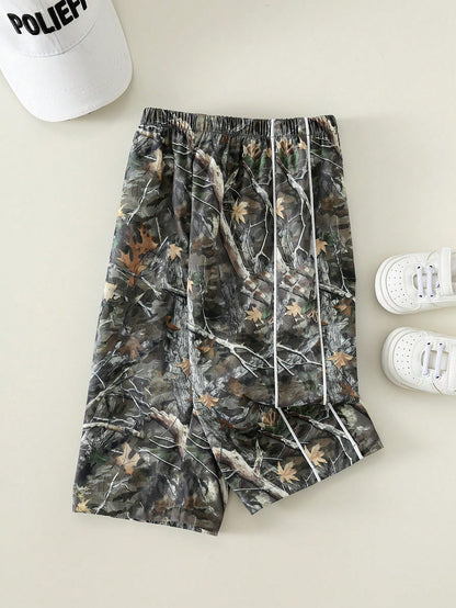 Baby Boy Summer Casual Street Camo Leaf Print Wide Leg Pants