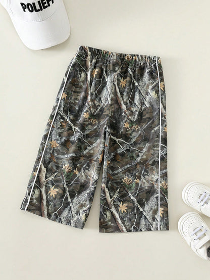 Baby Boy Summer Casual Street Camo Leaf Print Wide Leg Pants