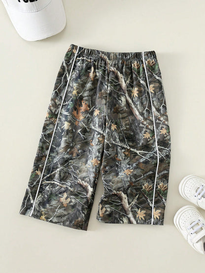 Baby Boy Summer Casual Street Camo Leaf Print Wide Leg Pants