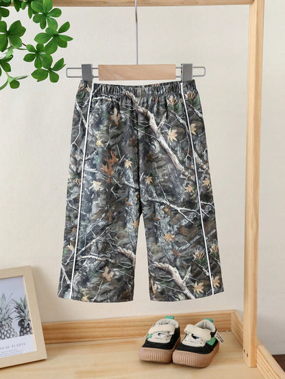 Baby Boy Summer Casual Street Camo Leaf Print Wide Leg Pants