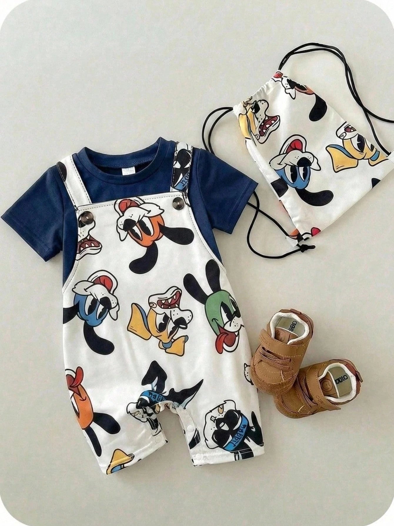 Baby Boy White Summer Casual Cute Family Matching Cartoon Animal Print Short Sleeve Romper,Colorblock Comfortable Romper For Daily Wear,Party,Photo