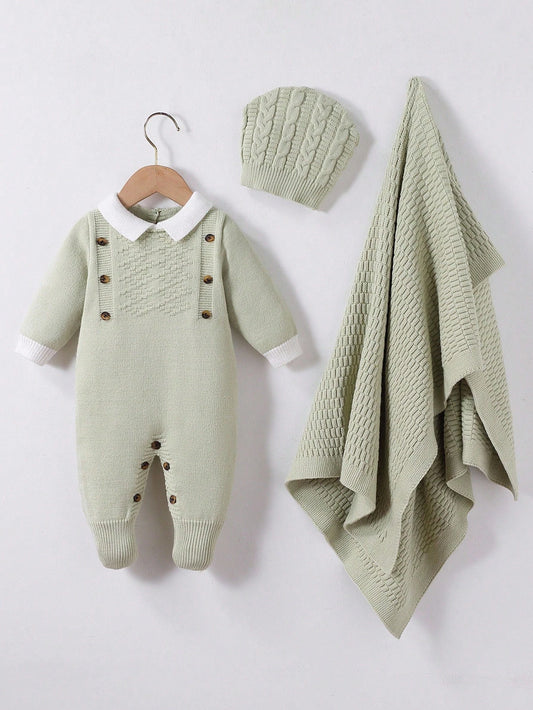 Baby Boys Knitted Turtleneck Long Sleeve Sweater Jumpsuit With Footed,Cute Sage Green Autumn Newborn Outfits For Matching Family,Christmas Shirt Set