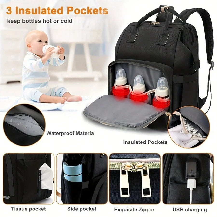 Baby Diaper Bag Backpack With Portable Changing Station, Waterproof Large Capacity Travel Bag With Changing Pad, Baby Stuff Organizer For Newborns