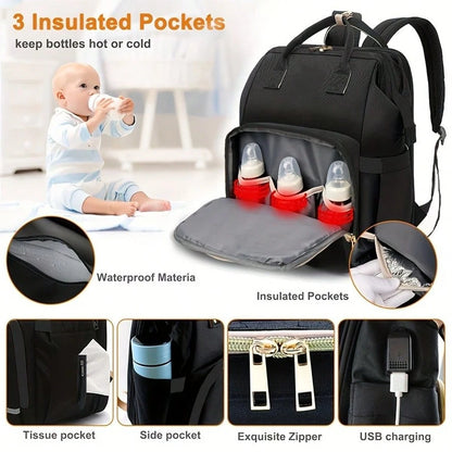 Baby Diaper Bag Backpack With Portable Changing Station, Waterproof Large Capacity Travel Bag With Changing Pad, Baby Stuff Organizer For Newborns