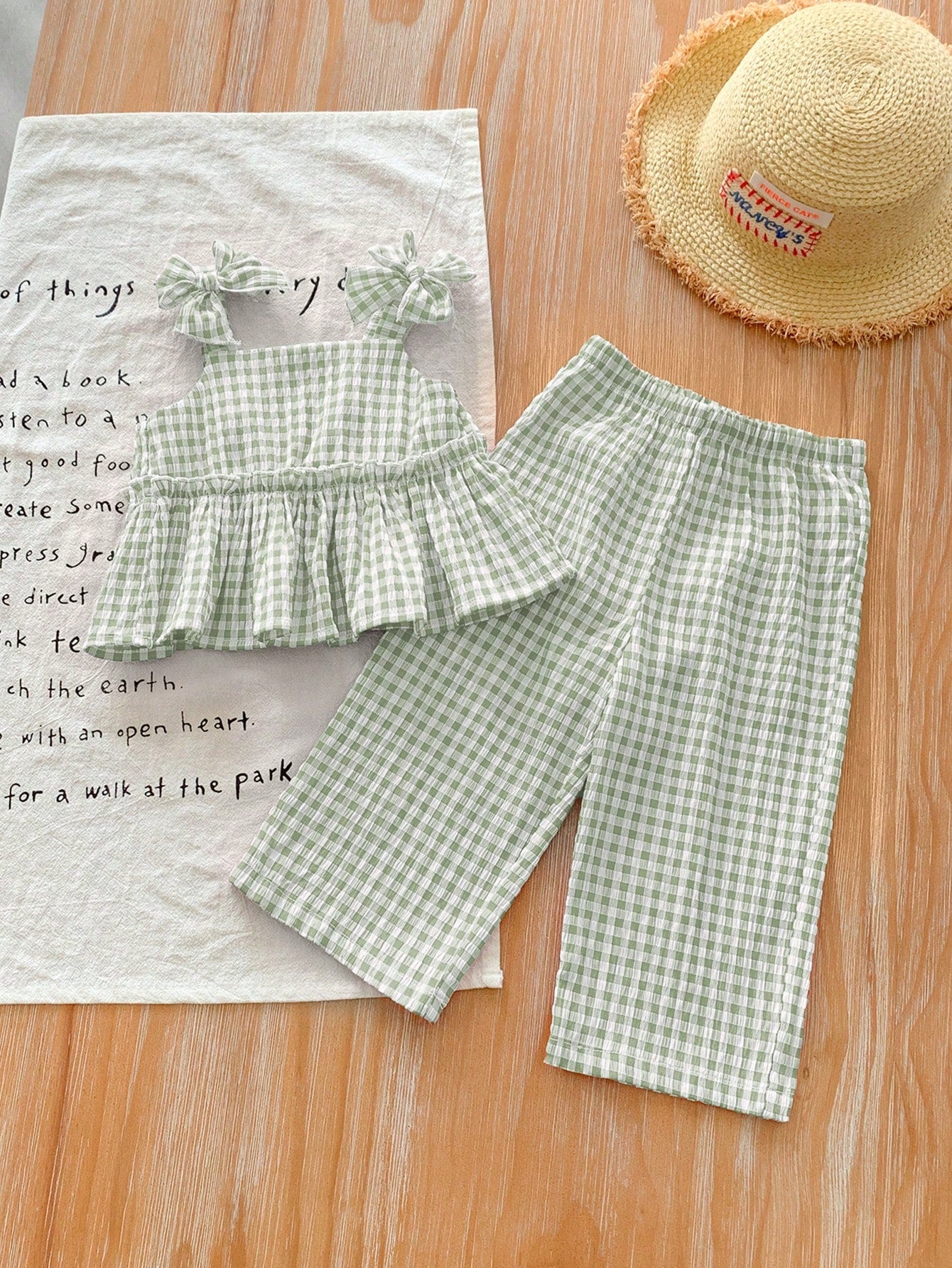 Baby Girl Babygirl Summer Cute Yellow Striped Camisole Top And Elastic Waist Pants Set