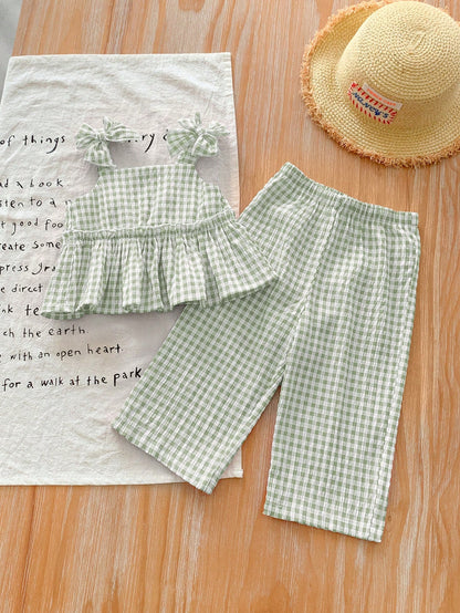 Baby Girl Babygirl Summer Cute Yellow Striped Camisole Top And Elastic Waist Pants Set