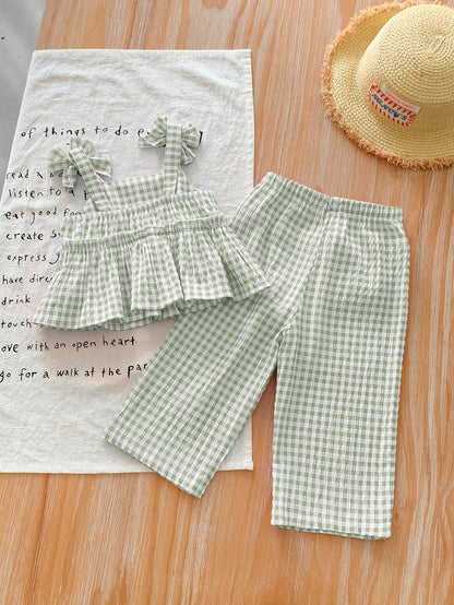 Baby Girl Babygirl Summer Cute Yellow Striped Camisole Top And Elastic Waist Pants Set