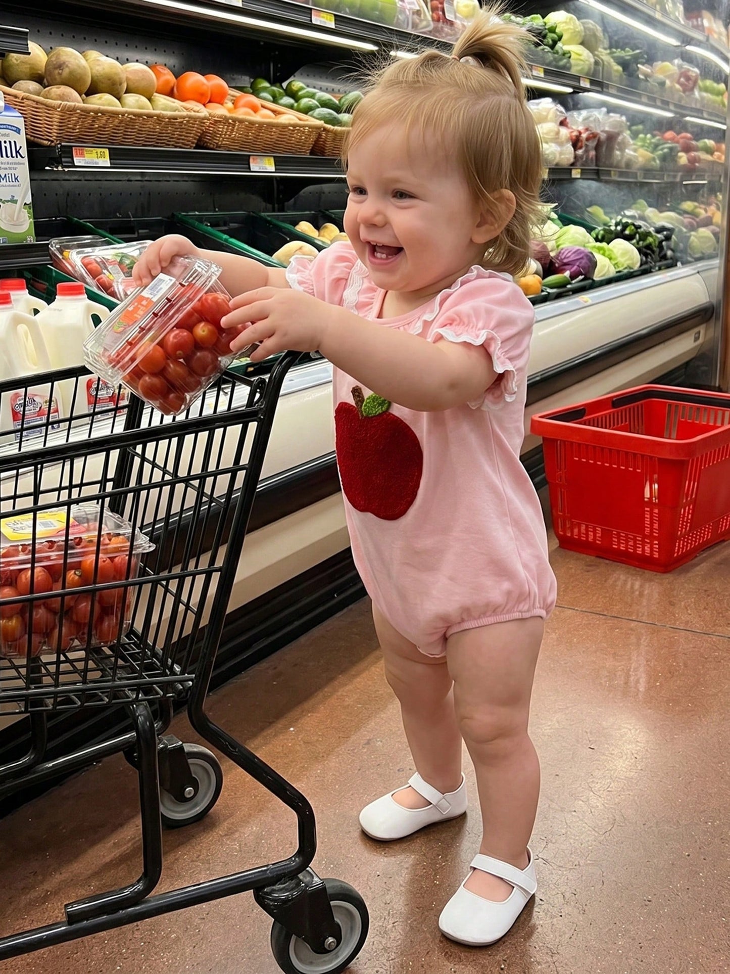 Baby Girl Back To School Romper Newborn Coming Home Outfit Infant Summer Clothes Scallop Trim Short Sleeve Fruit Bodysuit Tops