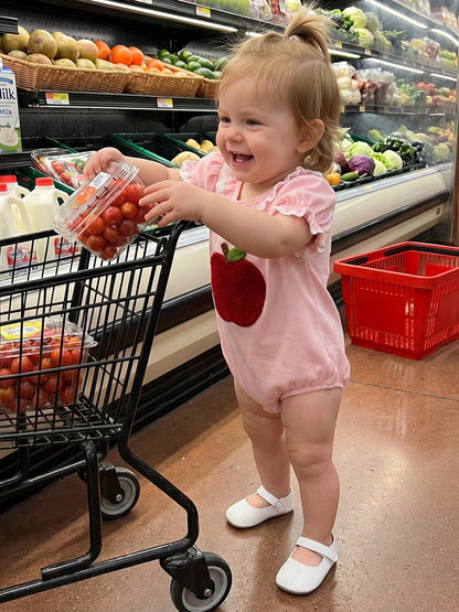 Baby Girl Back To School Romper Newborn Coming Home Outfit Infant Summer Clothes Scallop Trim Short Sleeve Fruit Bodysuit Tops
