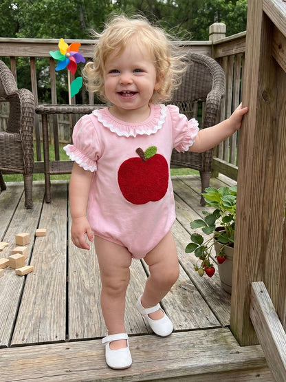 Baby Girl Back To School Romper Newborn Coming Home Outfit Infant Summer Clothes Scallop Trim Short Sleeve Fruit Bodysuit Tops
