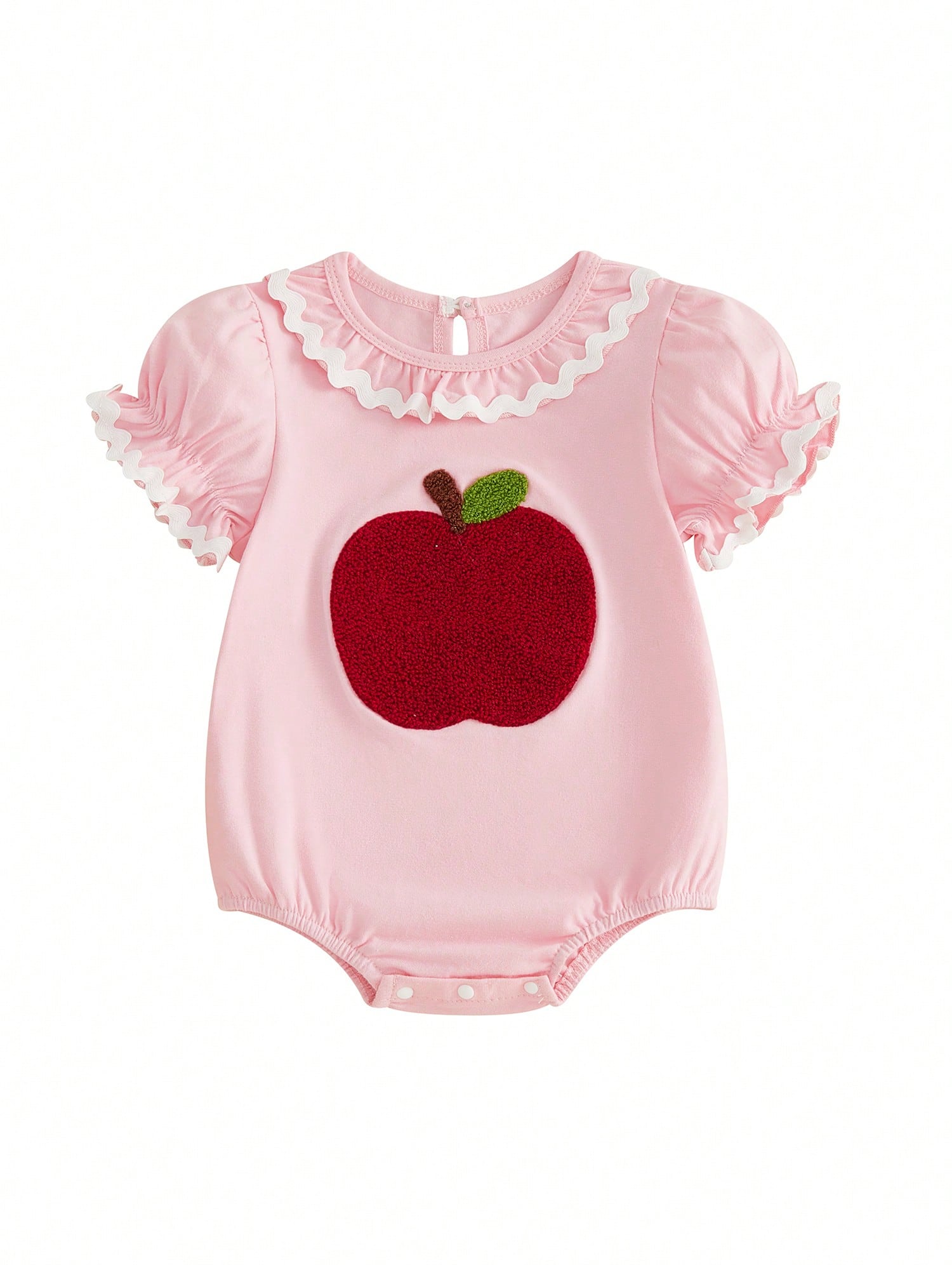 Baby Girl Back To School Romper Newborn Coming Home Outfit Infant Summer Clothes Scallop Trim Short Sleeve Fruit Bodysuit Tops