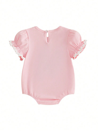 Baby Girl Back To School Romper Newborn Coming Home Outfit Infant Summer Clothes Scallop Trim Short Sleeve Fruit Bodysuit Tops