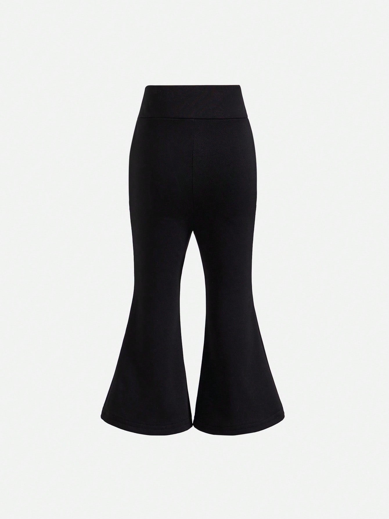 Baby Girl Black Thermal Lined Casual Comfortable Versatile Solid Color Flare Pants, Autumn/Winter Fall