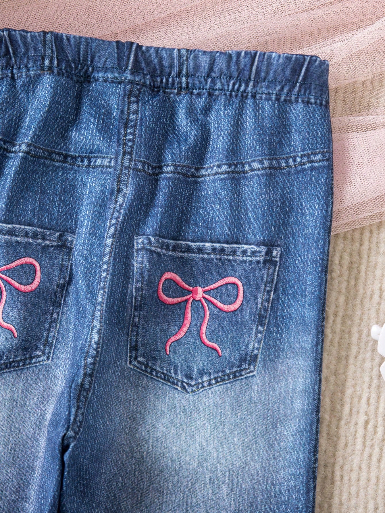 Baby Girl Cute Bow Knit Elastic Waist Pants, Summer