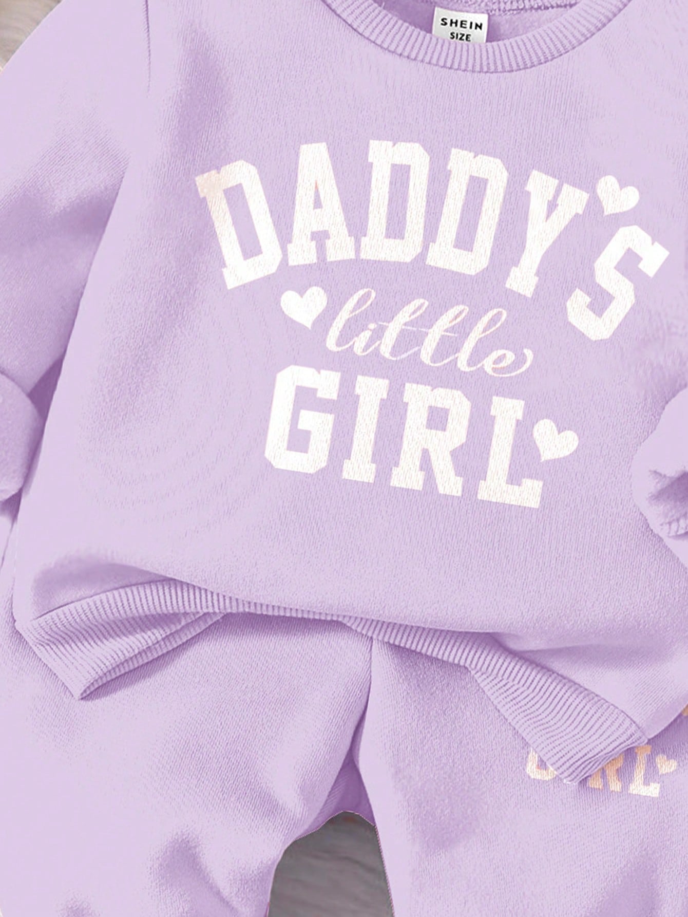 Baby Girl Cute Purple Autumn Tracksuit Set,Daddy's Little Girl Letter Print Soft Thick Long Sleeve Sweatshirt And Pants For Date,Casual Outfits