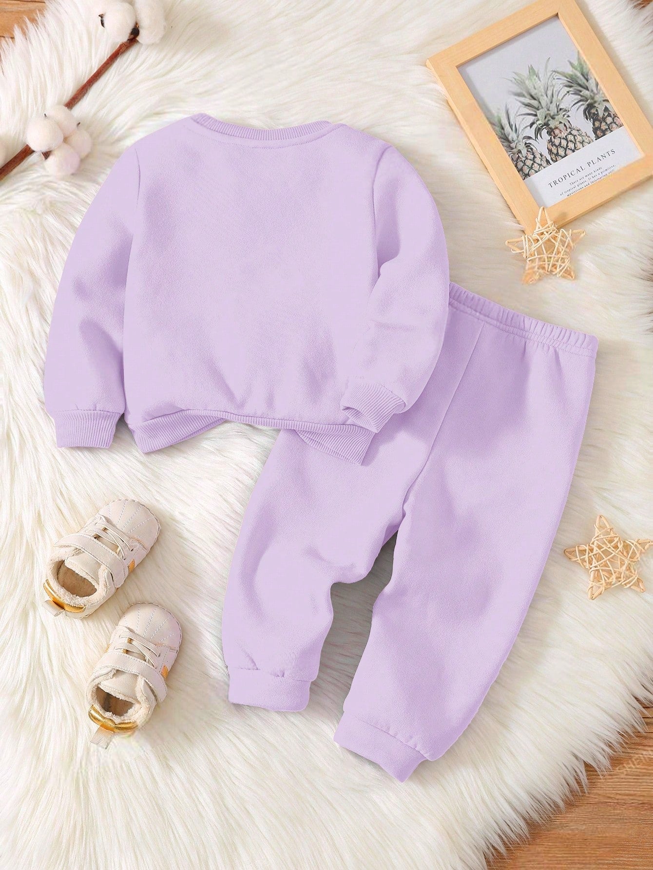 Baby Girl Cute Purple Autumn Tracksuit Set,Daddy's Little Girl Letter Print Soft Thick Long Sleeve Sweatshirt And Pants For Date,Casual Outfits