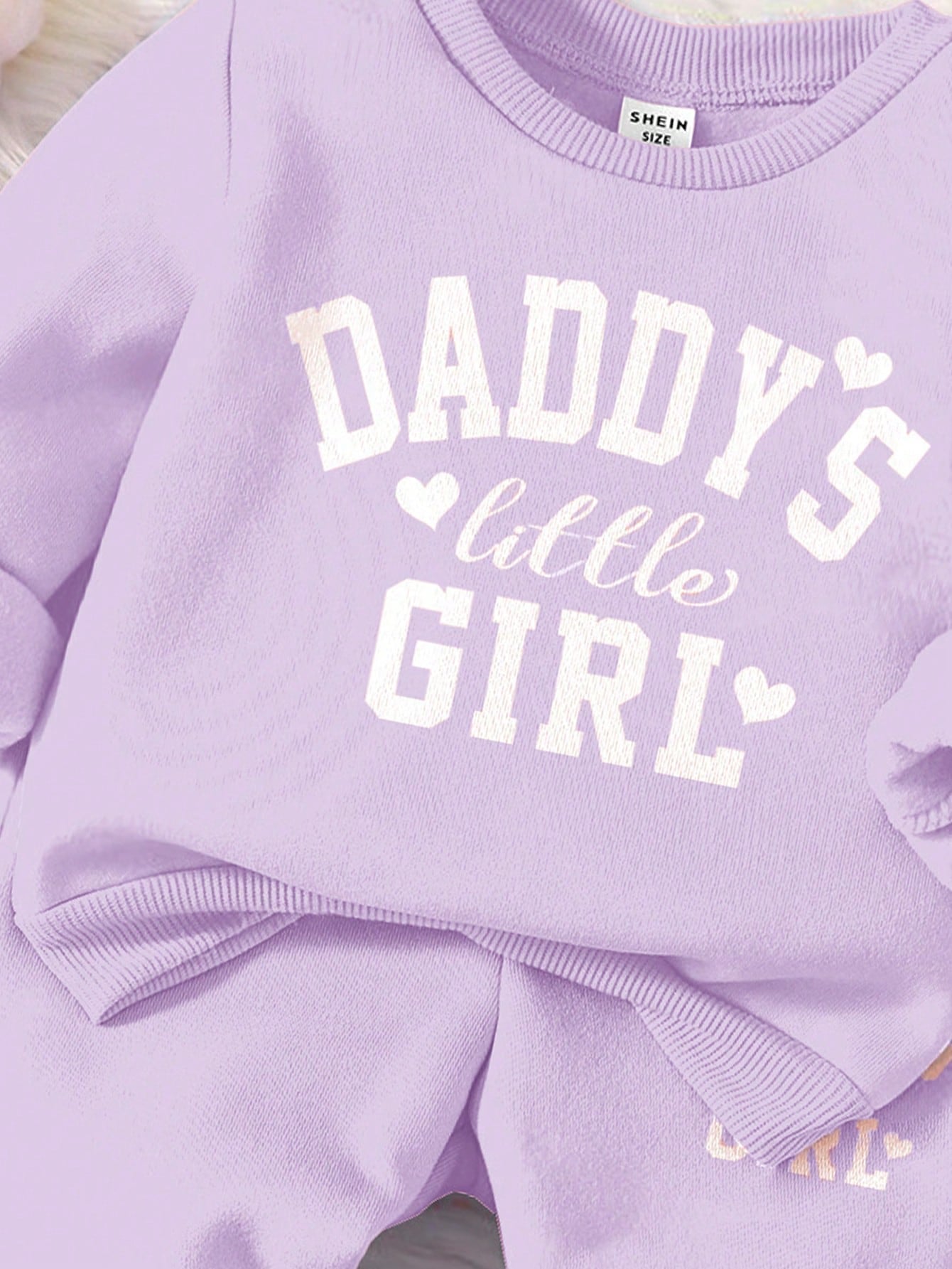 Baby Girl Cute Purple Autumn Tracksuit Set,Daddy's Little Girl Letter Print Soft Thick Long Sleeve Sweatshirt And Pants For Date,Casual Outfits