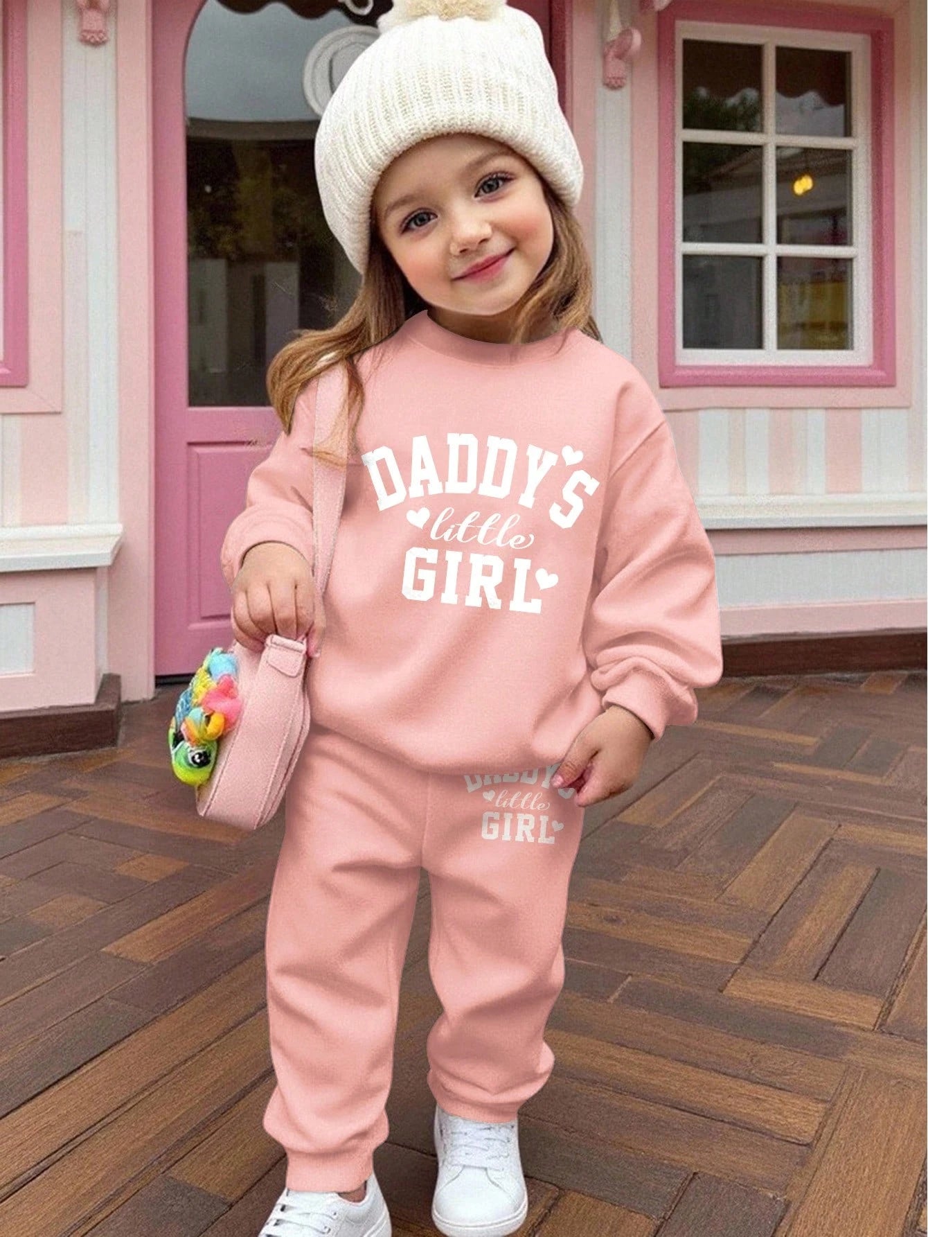 Baby Girl Cute Purple Autumn Tracksuit Set,Daddy's Little Girl Letter Print Soft Thick Long Sleeve Sweatshirt And Pants For Date,Casual Outfits