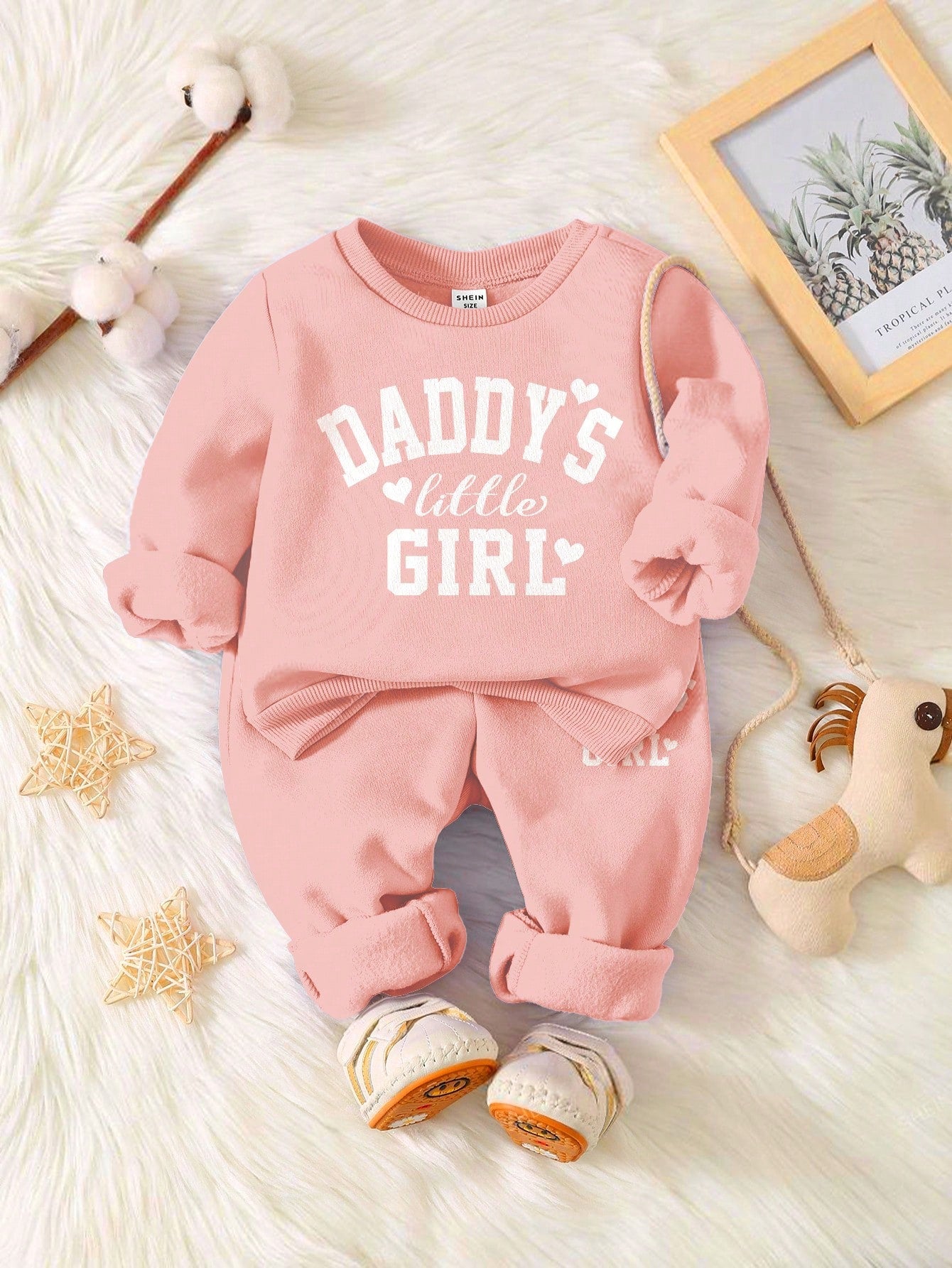 Baby Girl Cute Purple Autumn Tracksuit Set,Daddy's Little Girl Letter Print Soft Thick Long Sleeve Sweatshirt And Pants For Date,Casual Outfits