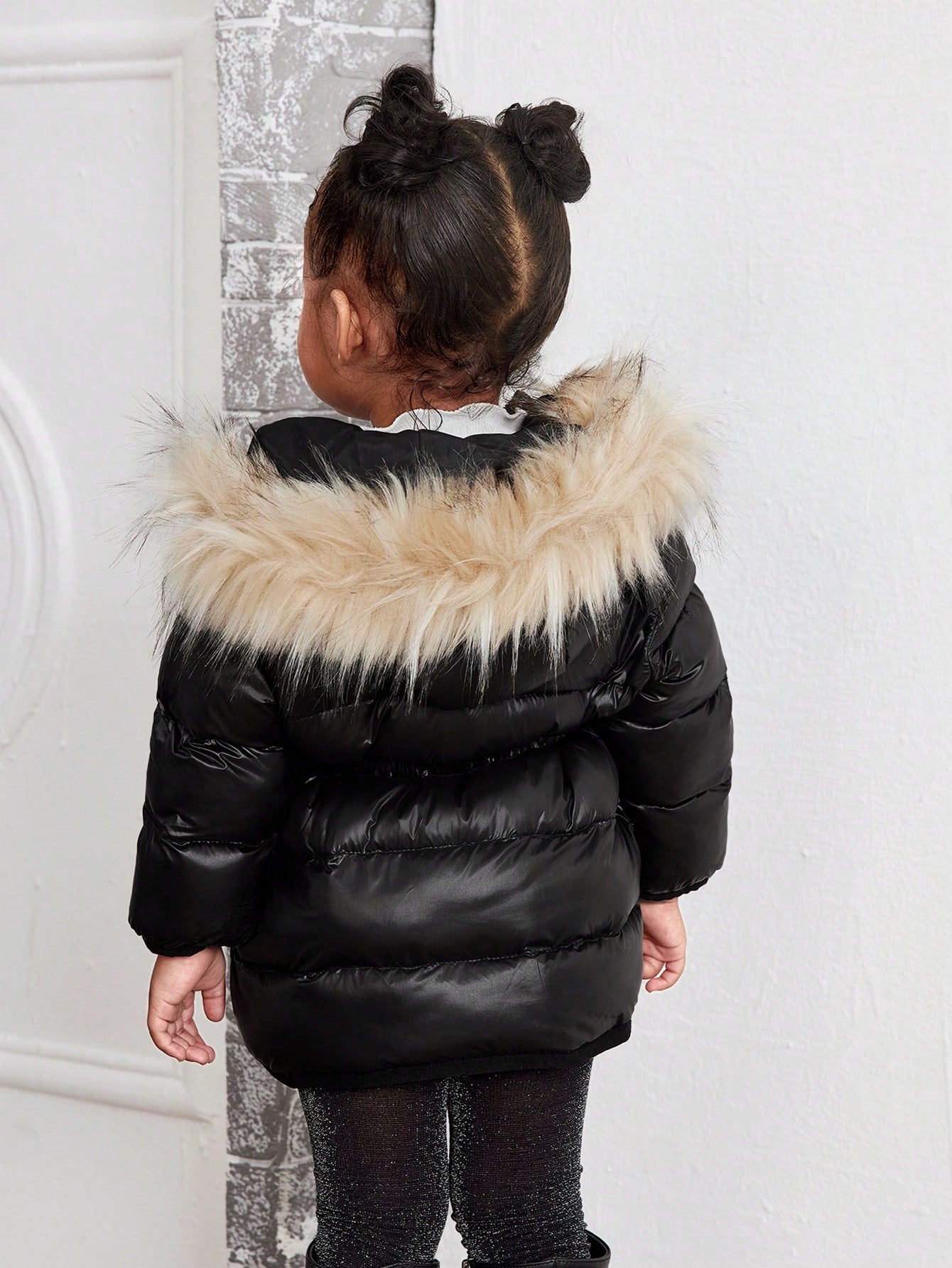 Baby Girl Cute Solid Color Thermal Lined Hooded Jacket, Autumn/Winter