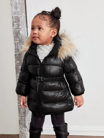 Baby Girl Cute Solid Color Thermal Lined Hooded Jacket, Autumn/Winter