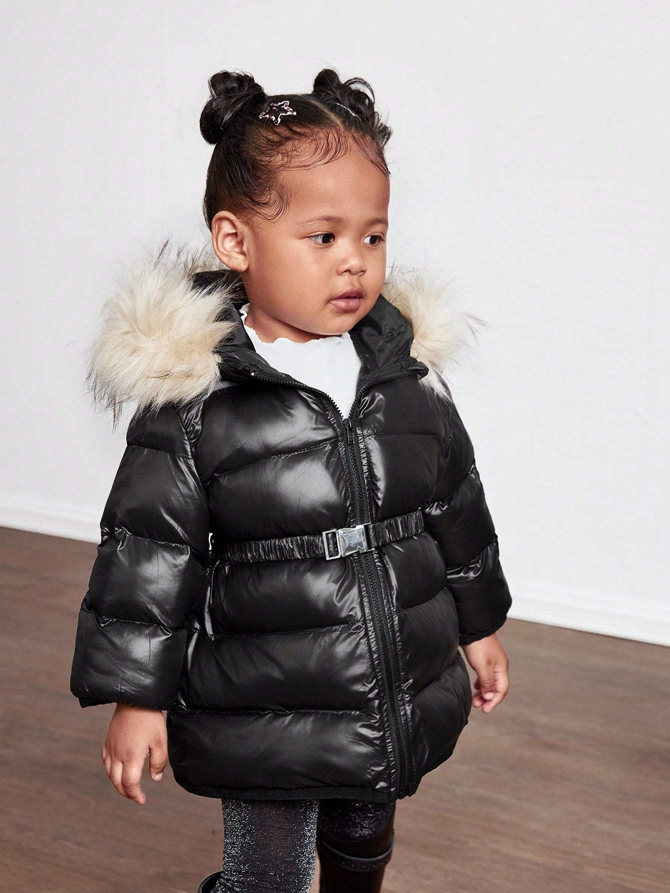Baby Girl Cute Solid Color Thermal Lined Hooded Jacket, Autumn/Winter