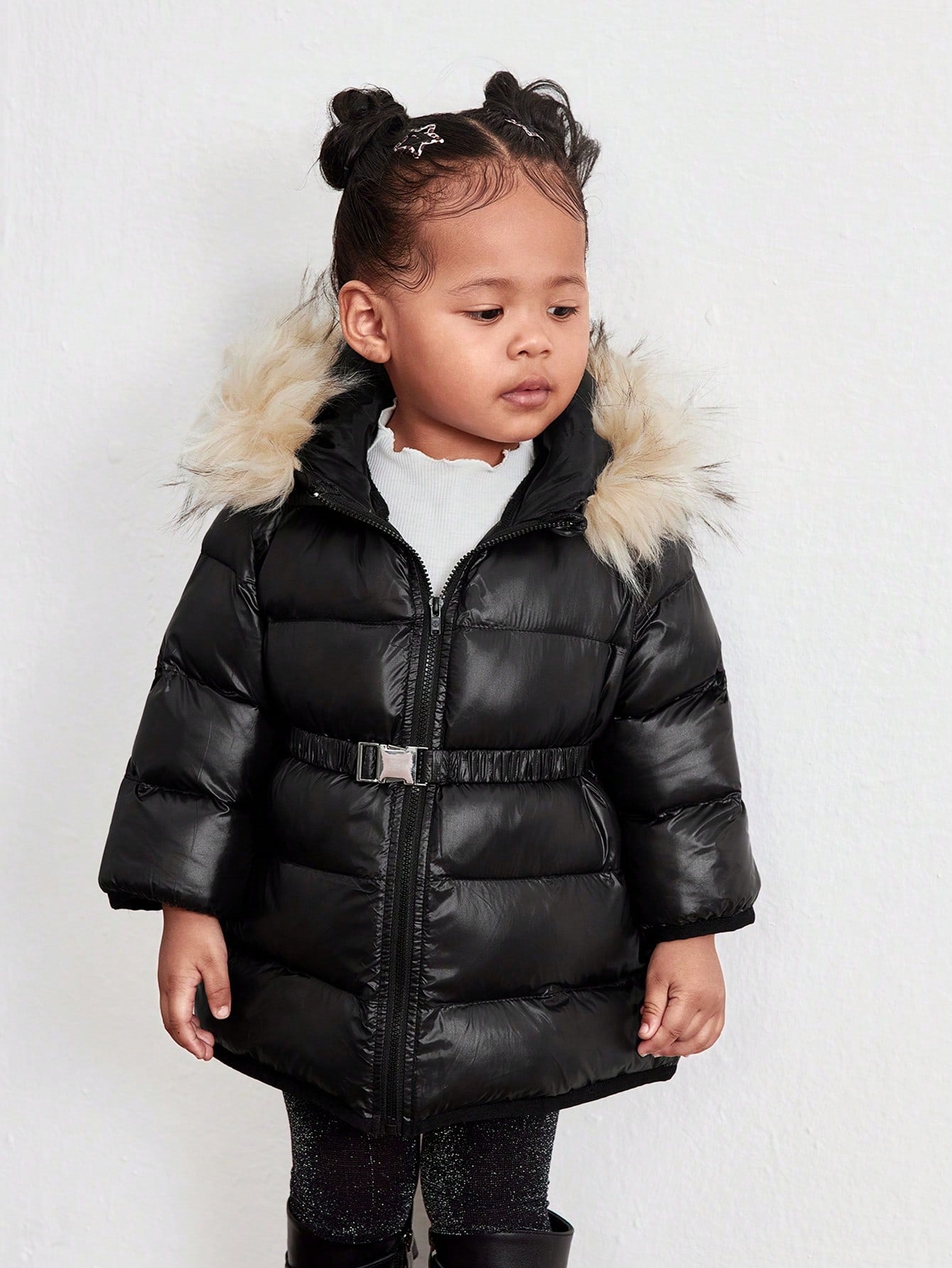 Baby Girl Cute Solid Color Thermal Lined Hooded Jacket, Autumn/Winter