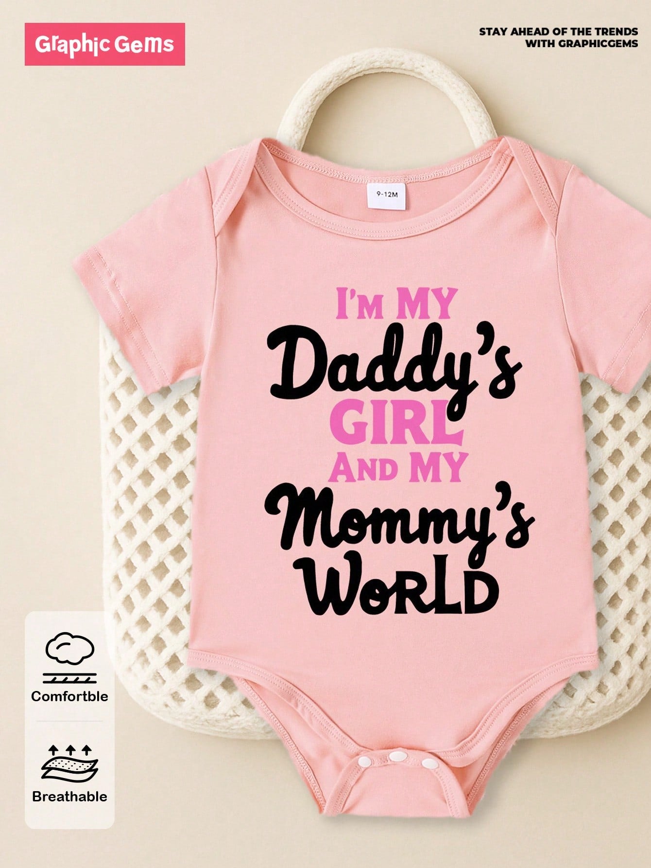 Baby Girl Cute Sweet "I'M MY DADDY'S GIRL AND MY MOMMY'S WORLD" Letter Print Short Sleeve Bodysuit, Summer