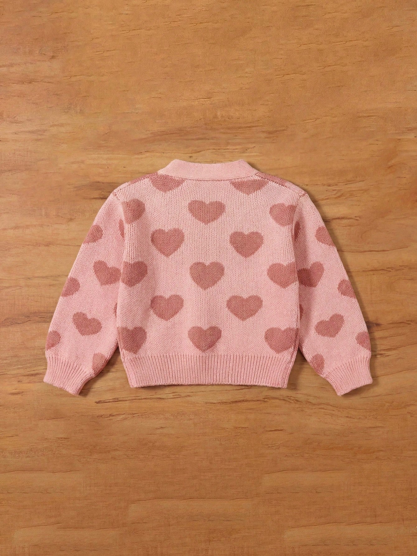 Baby Girl Girls Cute Lightweight Autumn Winter Sweater Cardigan Featuring An Allover Heart Pattern And Ribbed Trim