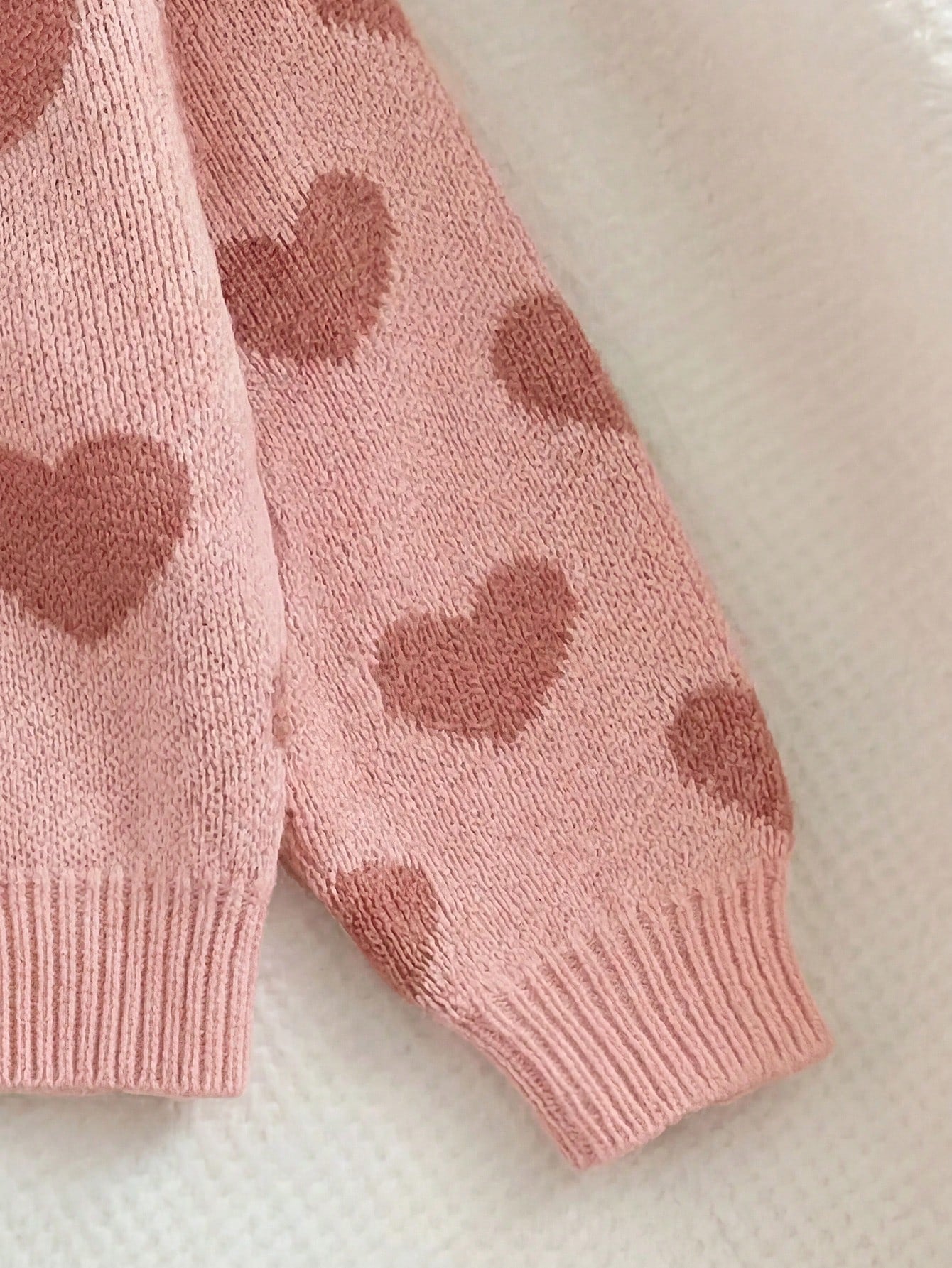 Baby Girl Girls Cute Lightweight Autumn Winter Sweater Cardigan Featuring An Allover Heart Pattern And Ribbed Trim