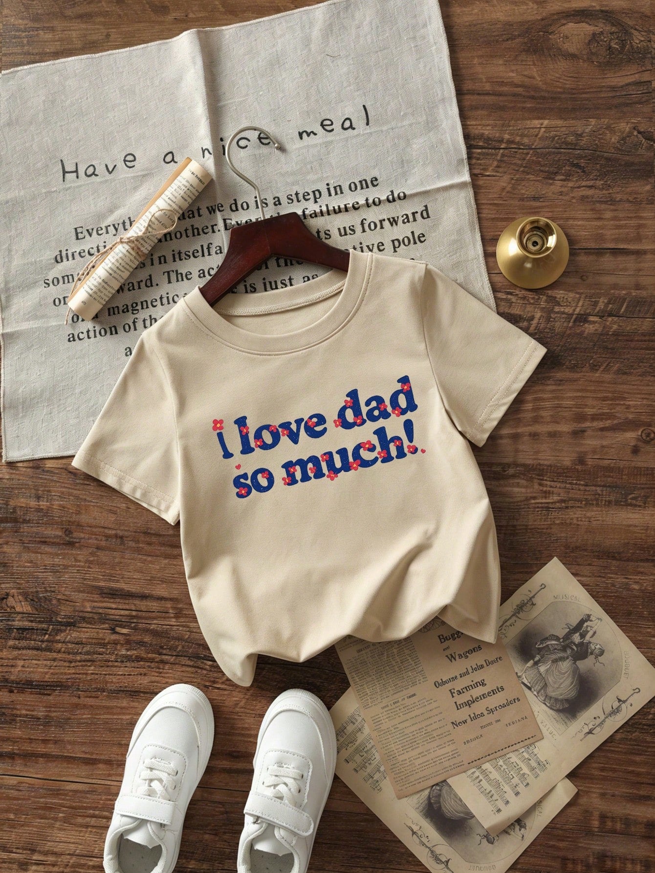 Baby Girl "I Love Dad So Much!" Slogan Print Short Sleeve T-Shirt, Casual Crew Neck Top Suitable For Toddlers