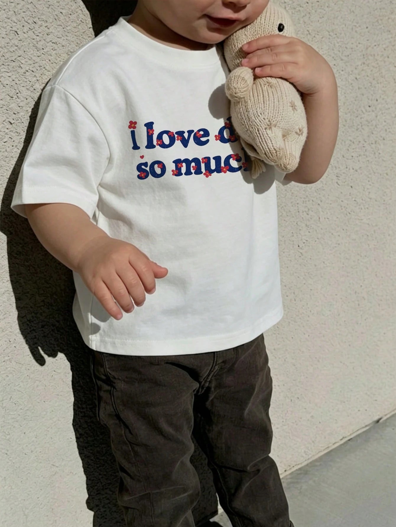 Baby Girl "I Love Dad So Much!" Slogan Print Short Sleeve T-Shirt, Casual Crew Neck Top Suitable For Toddlers