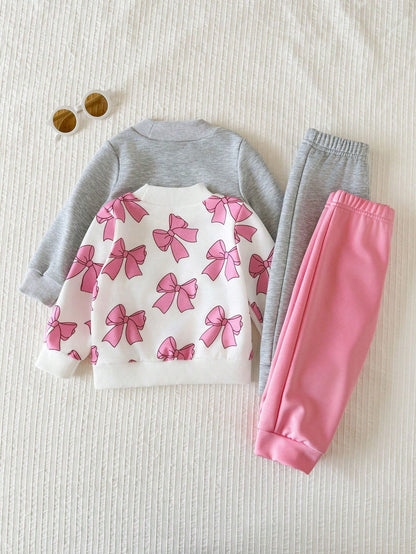 Baby Girl Minimalist Letter Pattern Knitted Soft Mid-High Neck Long Sleeve Pullover Casual Sweatshirt Elastic Waist Sweatpants 2-Piece Set