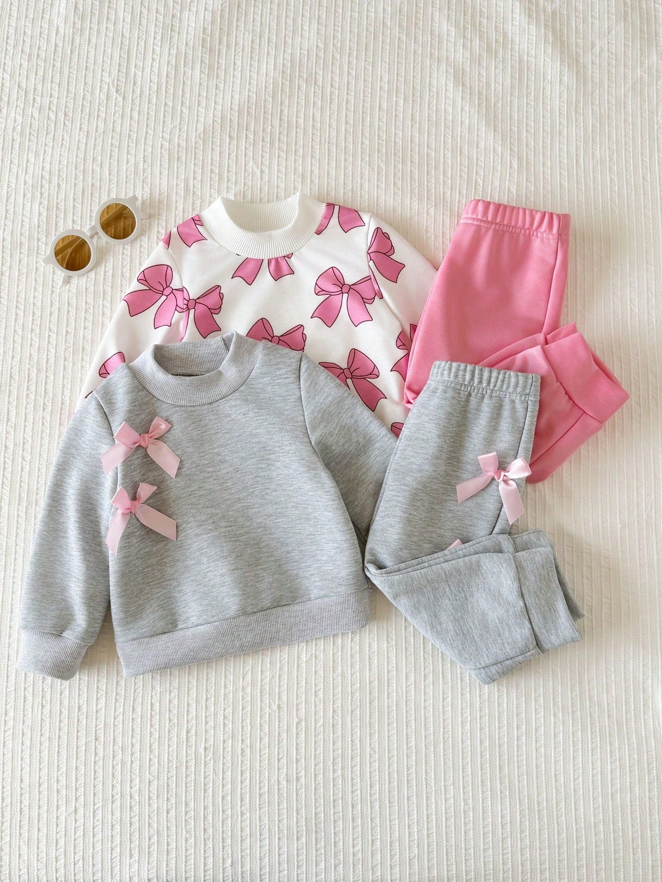 Baby Girl Minimalist Letter Pattern Knitted Soft Mid-High Neck Long Sleeve Pullover Casual Sweatshirt Elastic Waist Sweatpants 2-Piece Set
