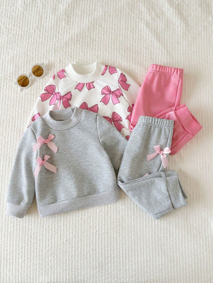 Baby Girl Minimalist Letter Pattern Knitted Soft Mid-High Neck Long Sleeve Pullover Casual Sweatshirt Elastic Waist Sweatpants 2-Piece Set