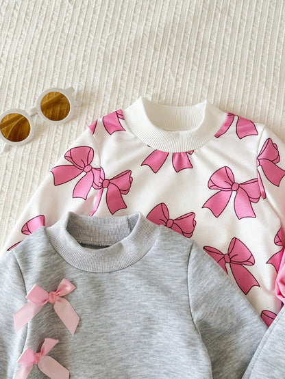 Baby Girl Minimalist Letter Pattern Knitted Soft Mid-High Neck Long Sleeve Pullover Casual Sweatshirt Elastic Waist Sweatpants 2-Piece Set