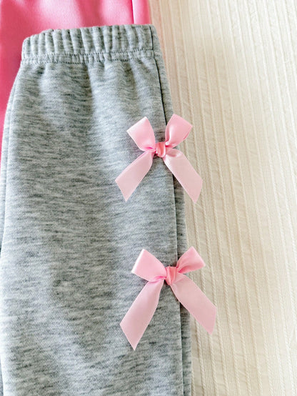 Baby Girl Minimalist Letter Pattern Knitted Soft Mid-High Neck Long Sleeve Pullover Casual Sweatshirt Elastic Waist Sweatpants 2-Piece Set