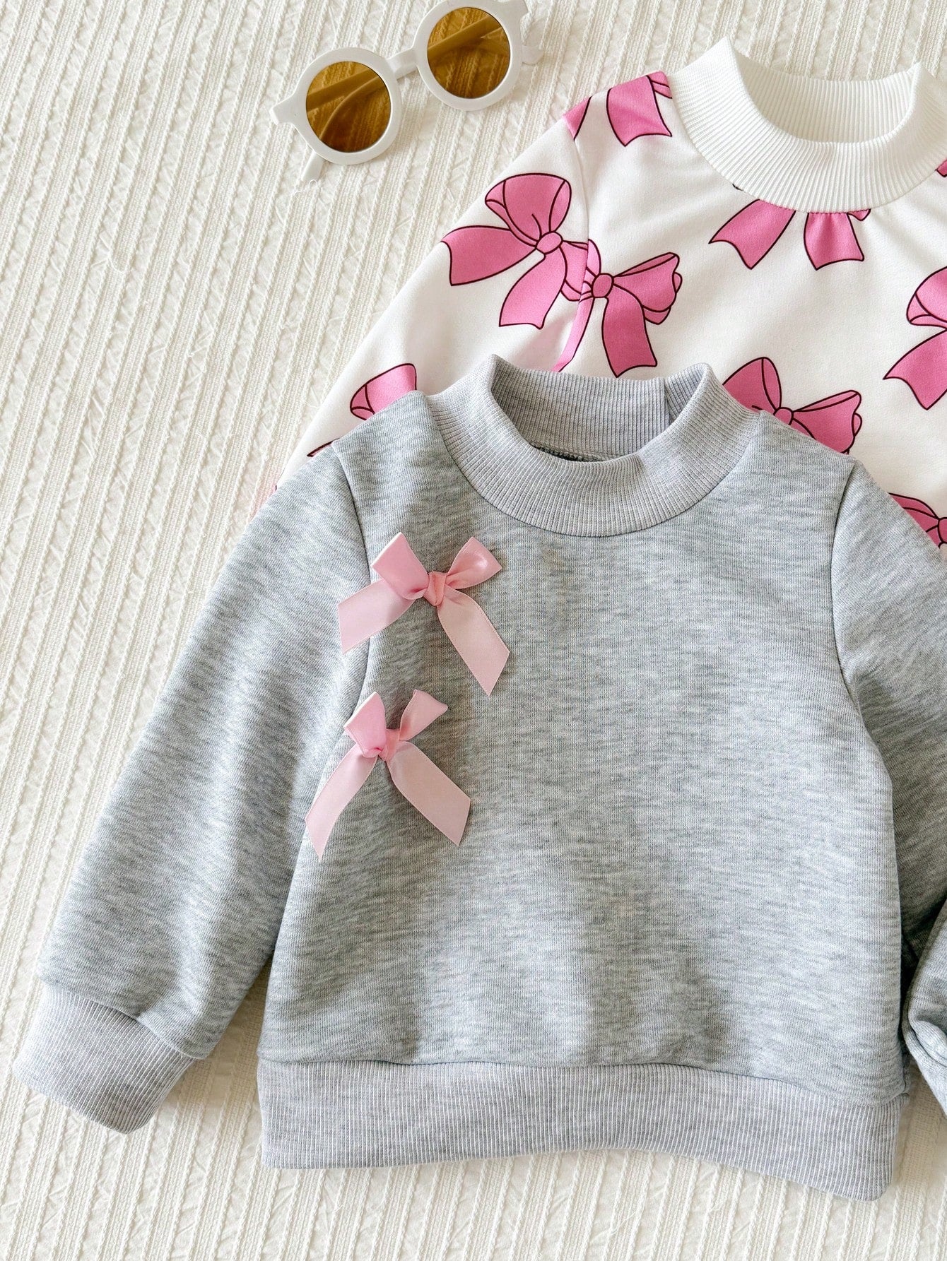 Baby Girl Minimalist Letter Pattern Knitted Soft Mid-High Neck Long Sleeve Pullover Casual Sweatshirt Elastic Waist Sweatpants 2-Piece Set