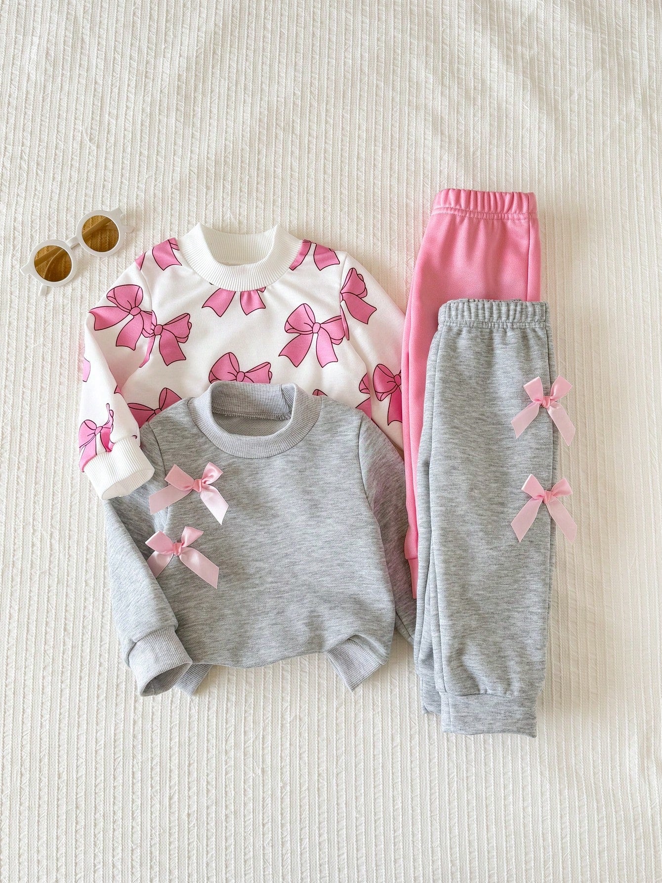 Baby Girl Minimalist Letter Pattern Knitted Soft Mid-High Neck Long Sleeve Pullover Casual Sweatshirt Elastic Waist Sweatpants 2-Piece Set