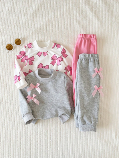 Baby Girl Minimalist Letter Pattern Knitted Soft Mid-High Neck Long Sleeve Pullover Casual Sweatshirt Elastic Waist Sweatpants 2-Piece Set