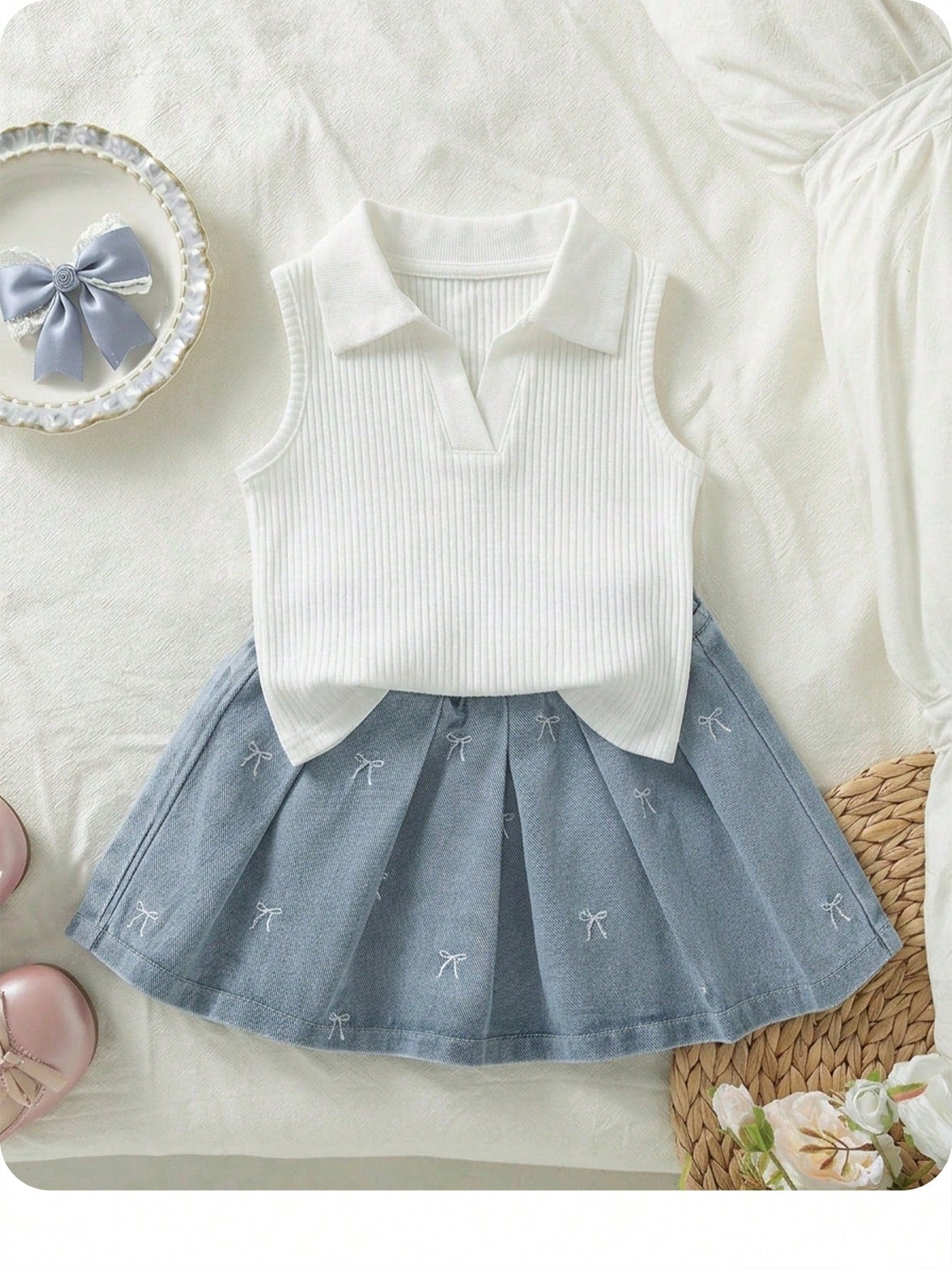 Baby Girl White Summer Casual Top,Mommy And Me Matching Mothers Day Sweet Collegiate Style,Back-To-School,Carrer Day Daily Wear Preschool Party