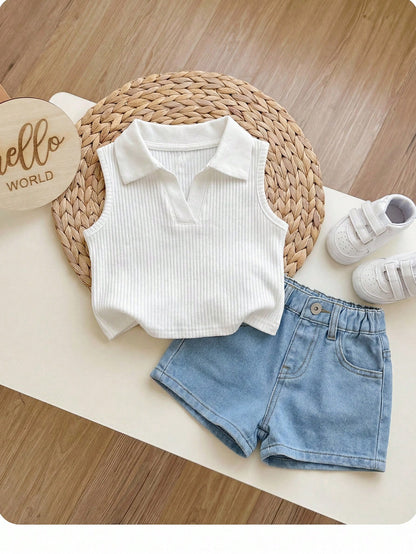 Baby Girl White Summer Casual Top,Mommy And Me Matching Mothers Day Sweet Collegiate Style,Back-To-School,Carrer Day Daily Wear Preschool Party