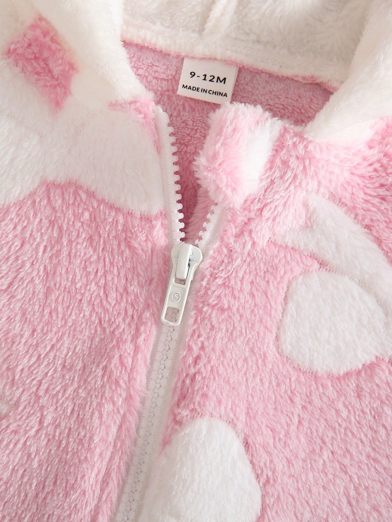 Baby Girl Winter Sweet Cute Pink & White Colorblock Medium-Thick Double-Sided Flannel Loose Fit 3D Ear Hooded Shoulder Zip Jumpsuit, 3D Bow Embossed Pattern, Suitable For-Based Relaxation, Todd