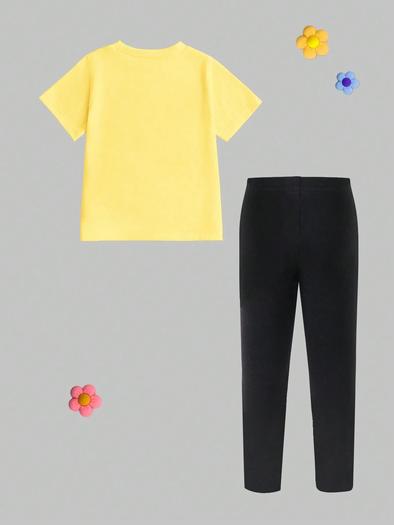 Baby Girls 2pcs/Set Casual Fashion Versatile Spring Summer Infant Toddler Girl T-Shirt Set, Cute Sweet Lemon Yellow Top With Cartoon Little Bee And Flower Pattern, Loose Round Neck Short Sleeve