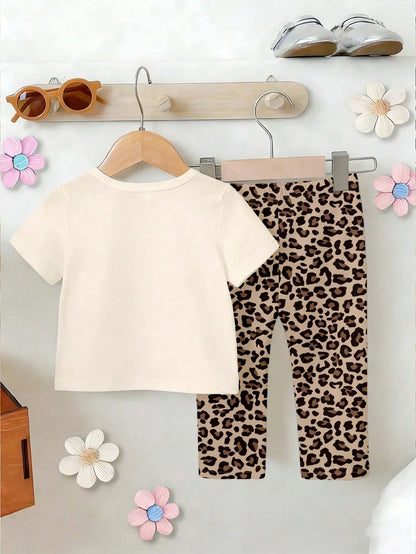 Baby Girls 2pcs/Set Casual Fashion Versatile Spring Summer Infant Toddler Girl T-Shirt Set, Cute Sweet Lemon Yellow Top With Cartoon Little Bee And Flower Pattern, Loose Round Neck Short Sleeve