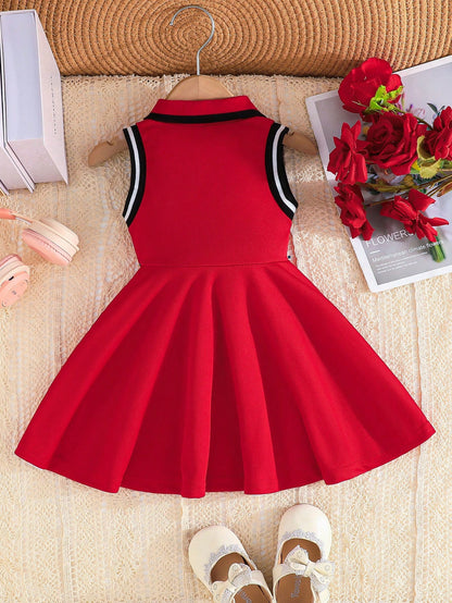 Baby Girls Breathable Comfort Cute Collegiate Collar Embroidery Decor Dress, Elegant Fashion Dress For Girls, Summer