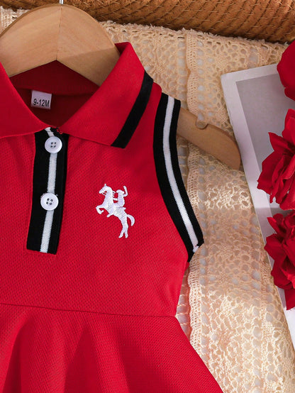 Baby Girls Breathable Comfort Cute Collegiate Collar Embroidery Decor Dress, Elegant Fashion Dress For Girls, Summer