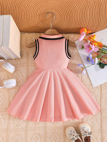 Baby Girls Breathable Comfort Cute Collegiate Collar Embroidery Decor Dress, Elegant Fashion Dress For Girls, Summer