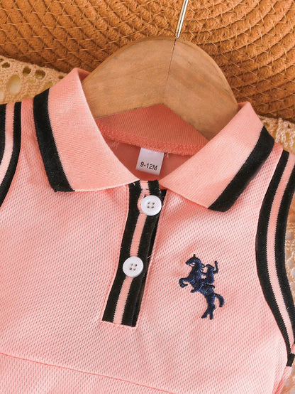 Baby Girls Breathable Comfort Cute Collegiate Collar Embroidery Decor Dress, Elegant Fashion Dress For Girls, Summer